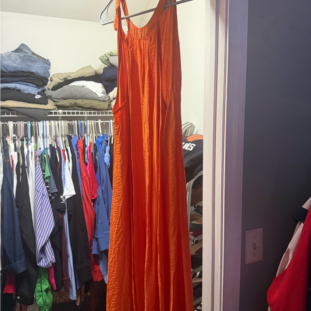 LOFT Orange Sleeveless Spaghetti Strap Sundress